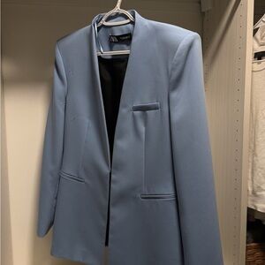 Zara Powder Blue Collarless Blazer